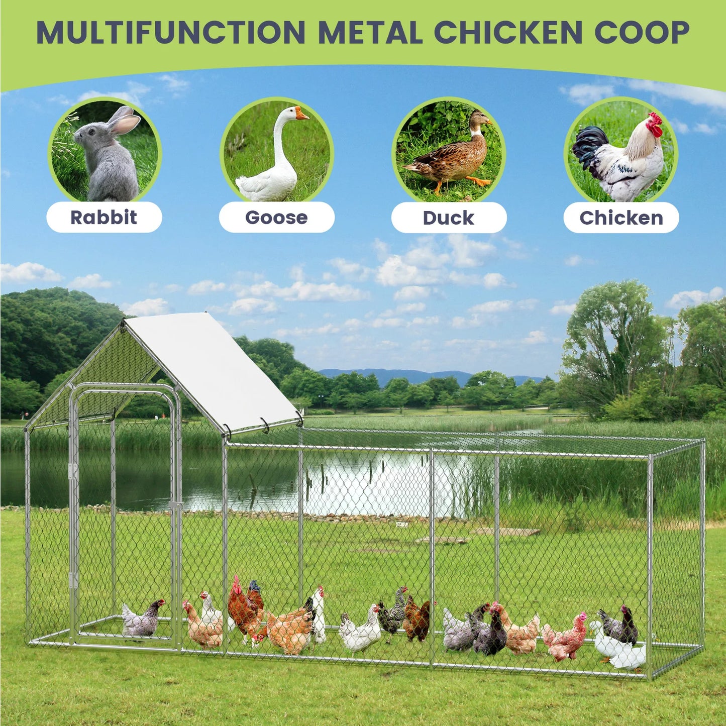 HiMISSH Flat Style Poultry Cage With Waterproof Cover Walk In Metal Chicken Coop