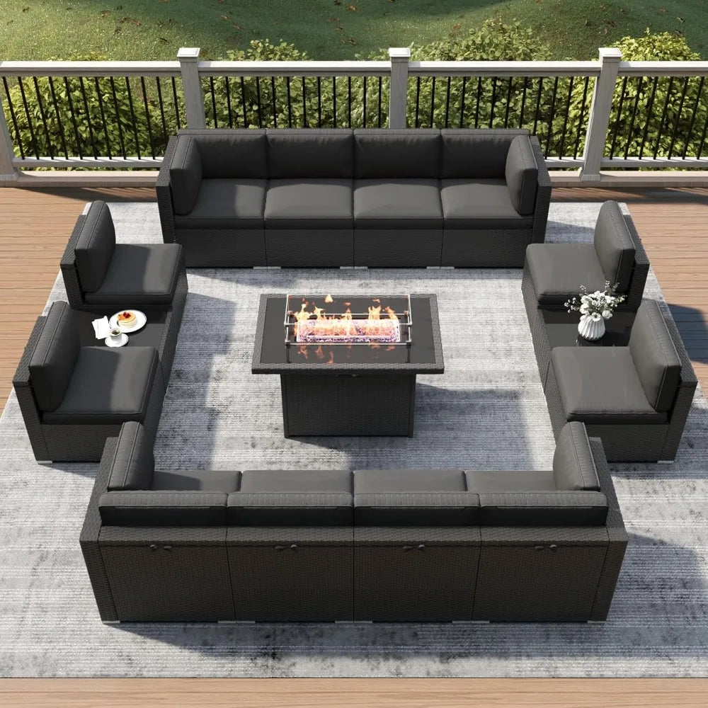 Patio Furniture Set With Fire Pit Table Outdoor Wicker Rattan