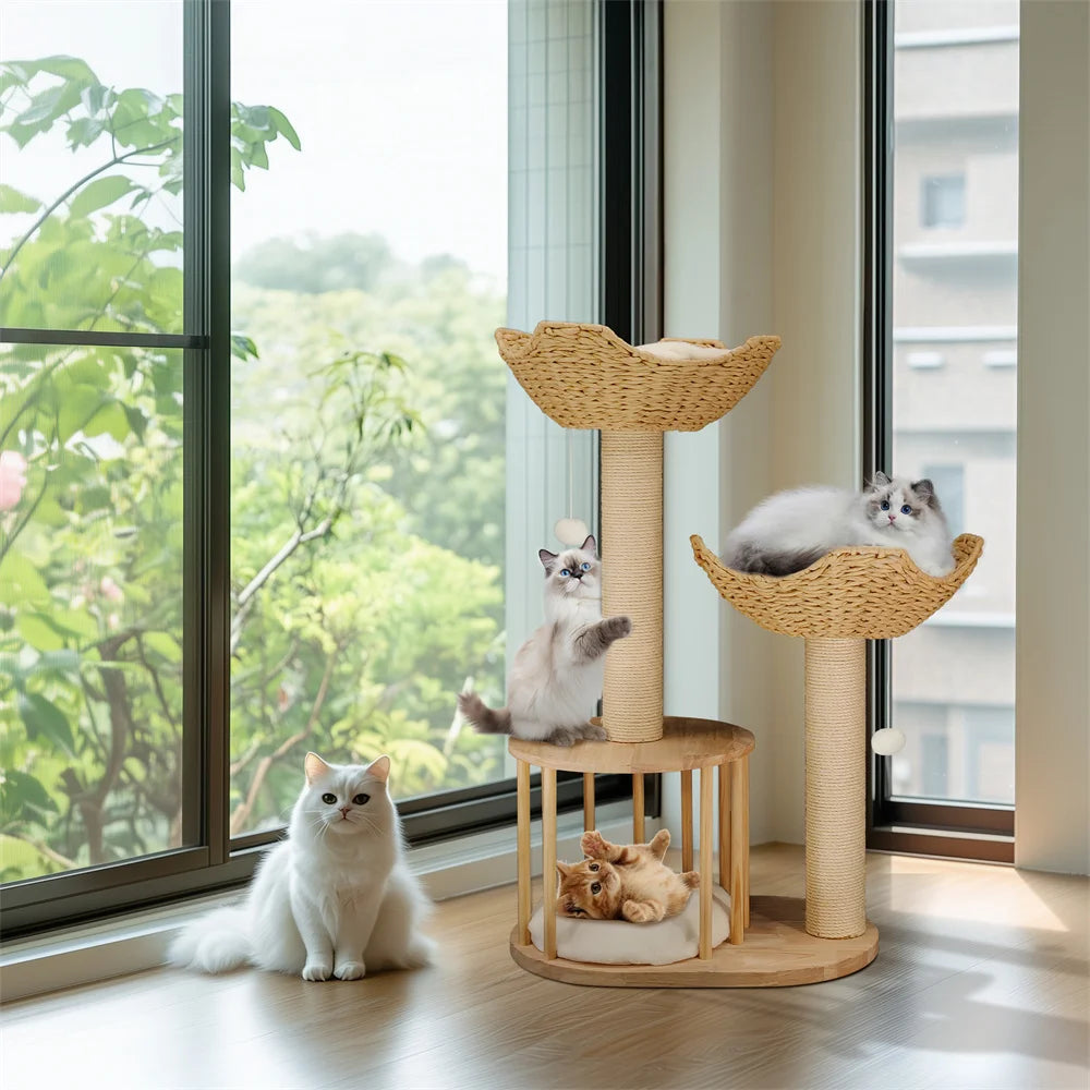 BORWARTCN 3-Tier Cat Tree With Plush Napping Perches Sisal Rope
