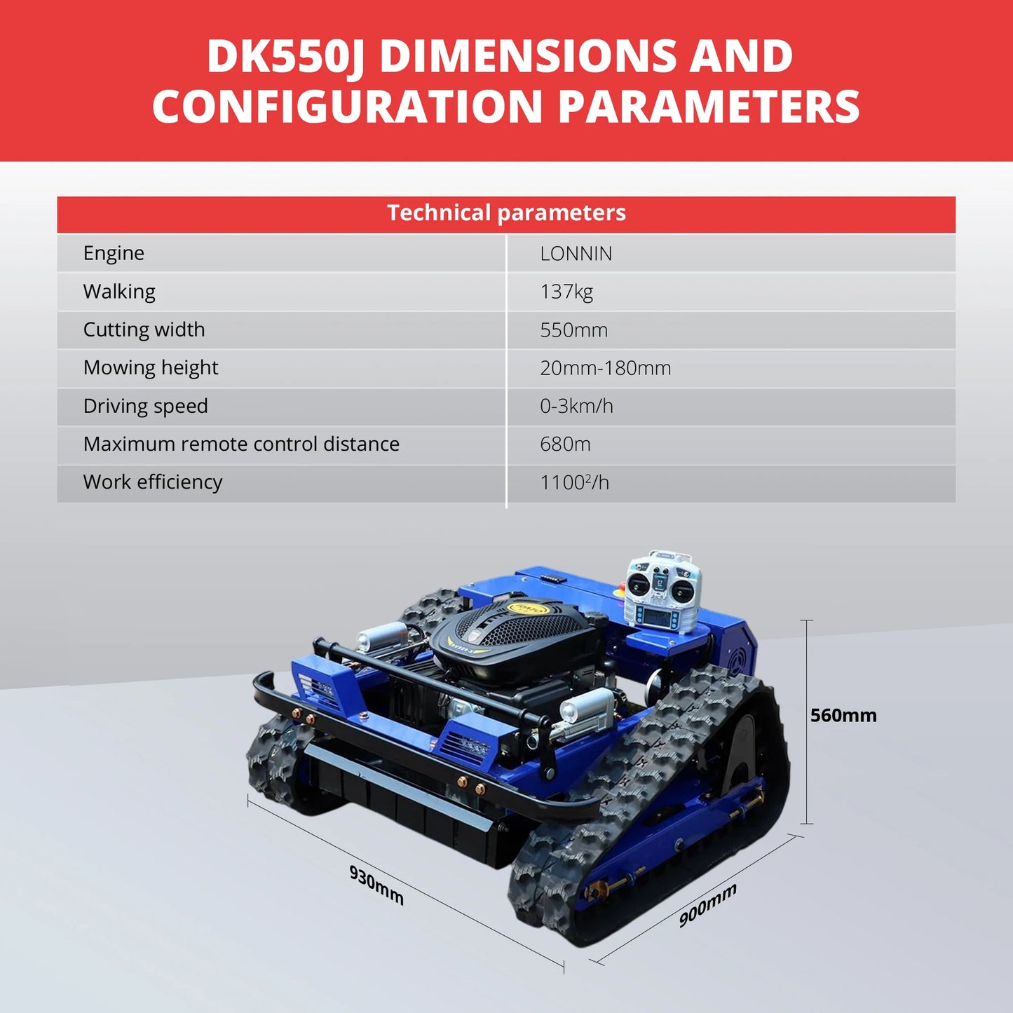 R550 Smart Remote Lawn Mower Heavy Duty 170kg CE Certified
