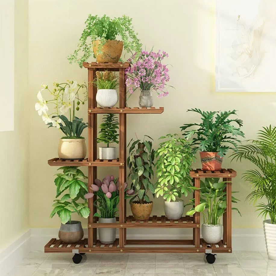 Wisfor Multi-Layer Wood Plant Stand Rack With Wheels