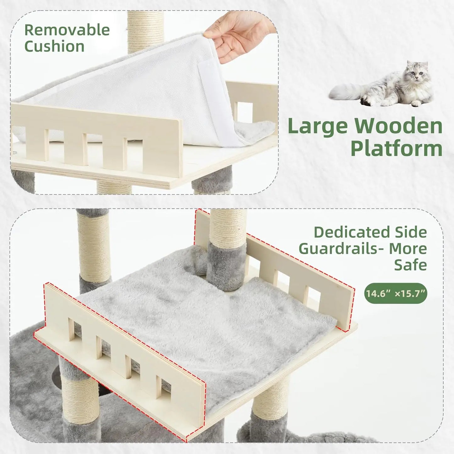 Heavy-Duty Three-Tier Cat Tree With Wooden Perch And Scratching Posts
