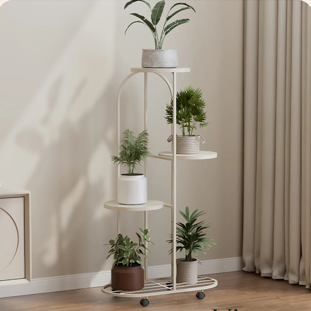 TWISTER.CK Wrought Iron Five Tier Corner Plant Stand With Wheels