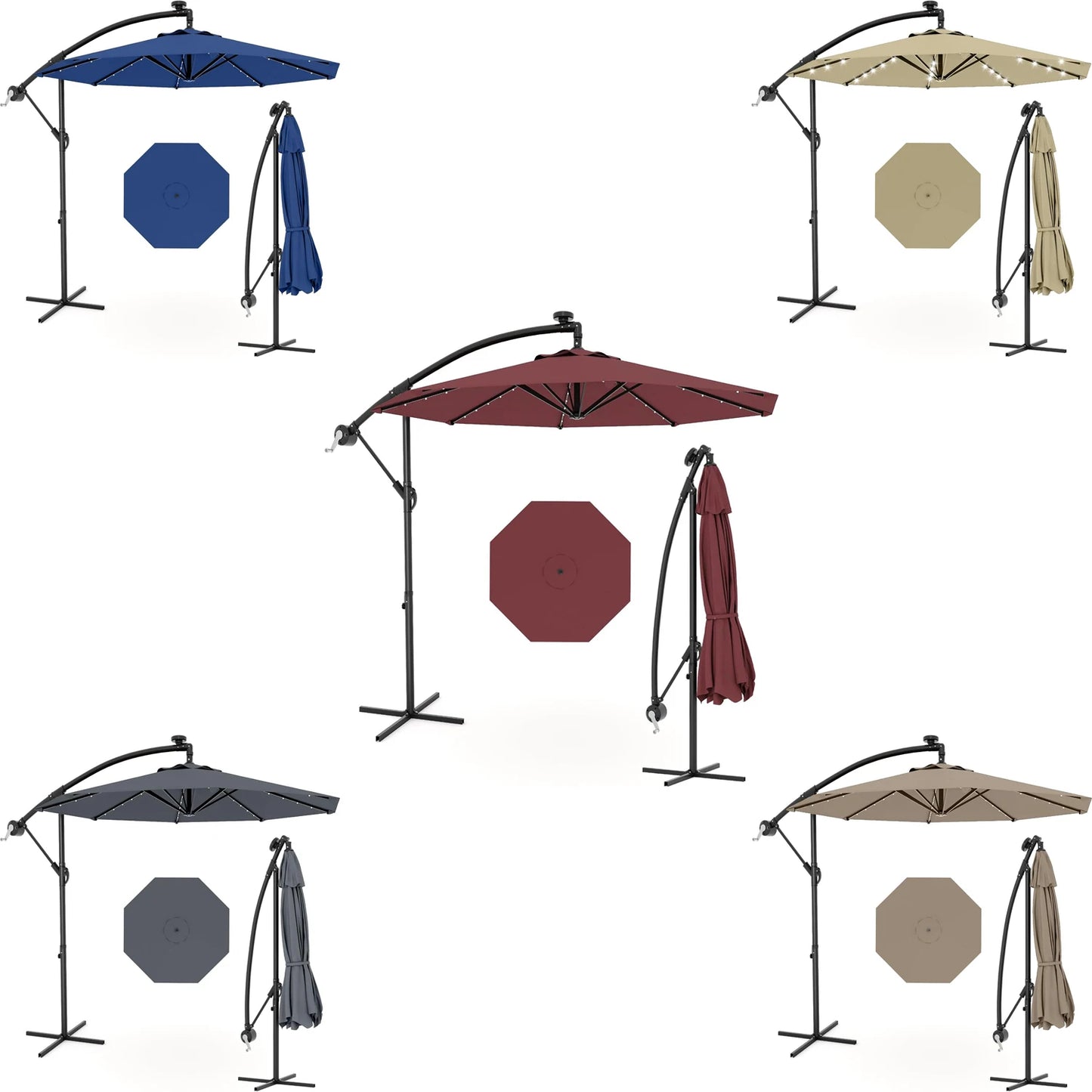 Cantilever Outdoor Umbrella With Solar LED Lights UV Protection