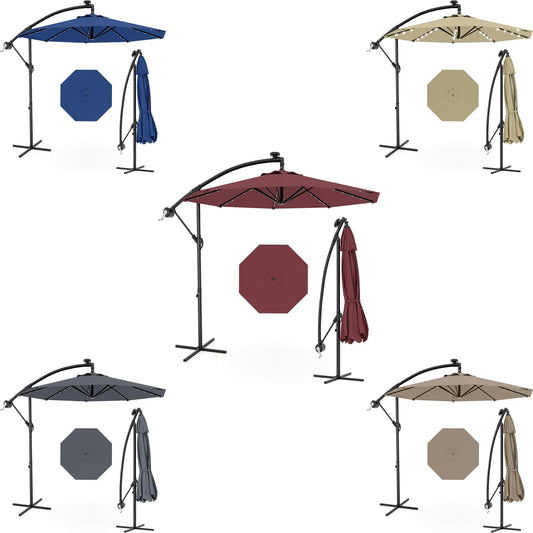 Cantilever Outdoor Umbrella With Solar LED Lights UV Protection