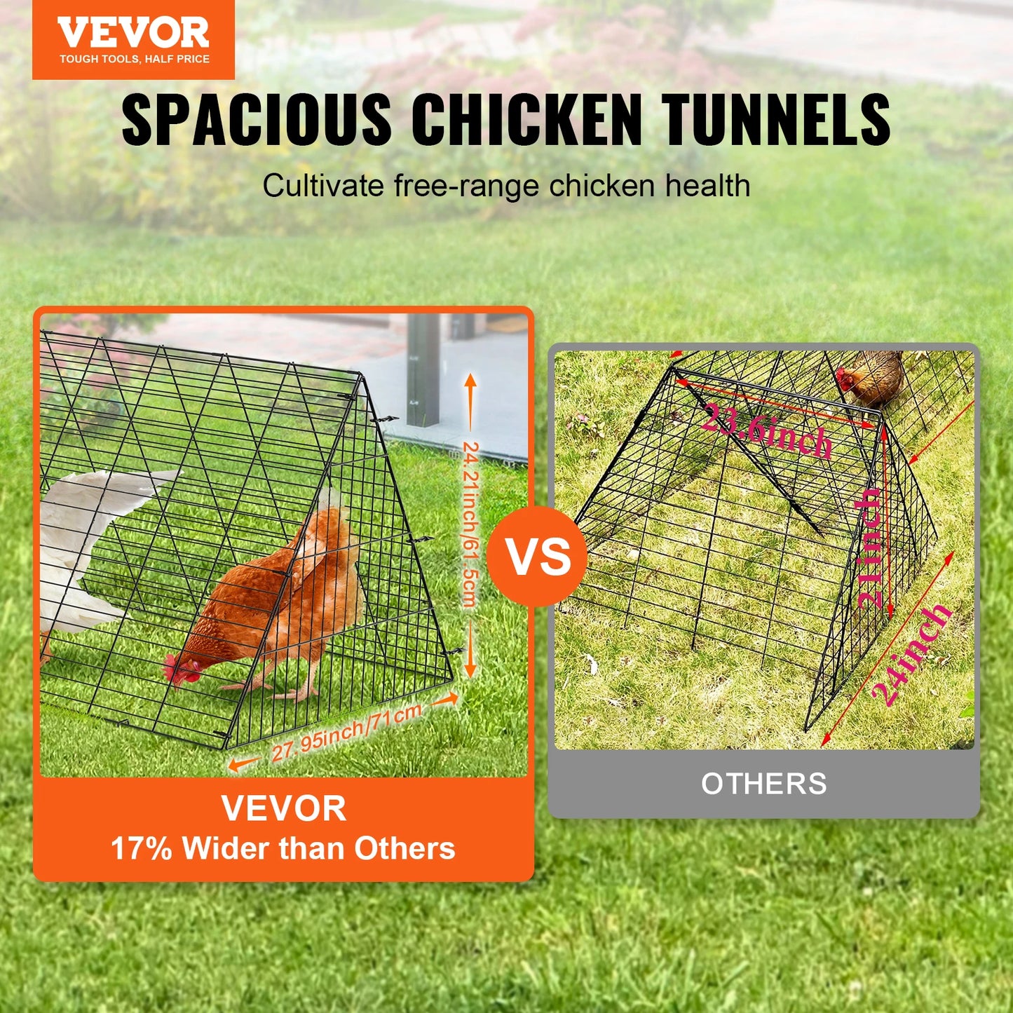SucceBuy Chicken Tunnels 157.5 x 39.4 x 24.2 in(LxWxH) Chicken Tunnels Yard Portable Chicken Tunnels for Outside Corner Frames