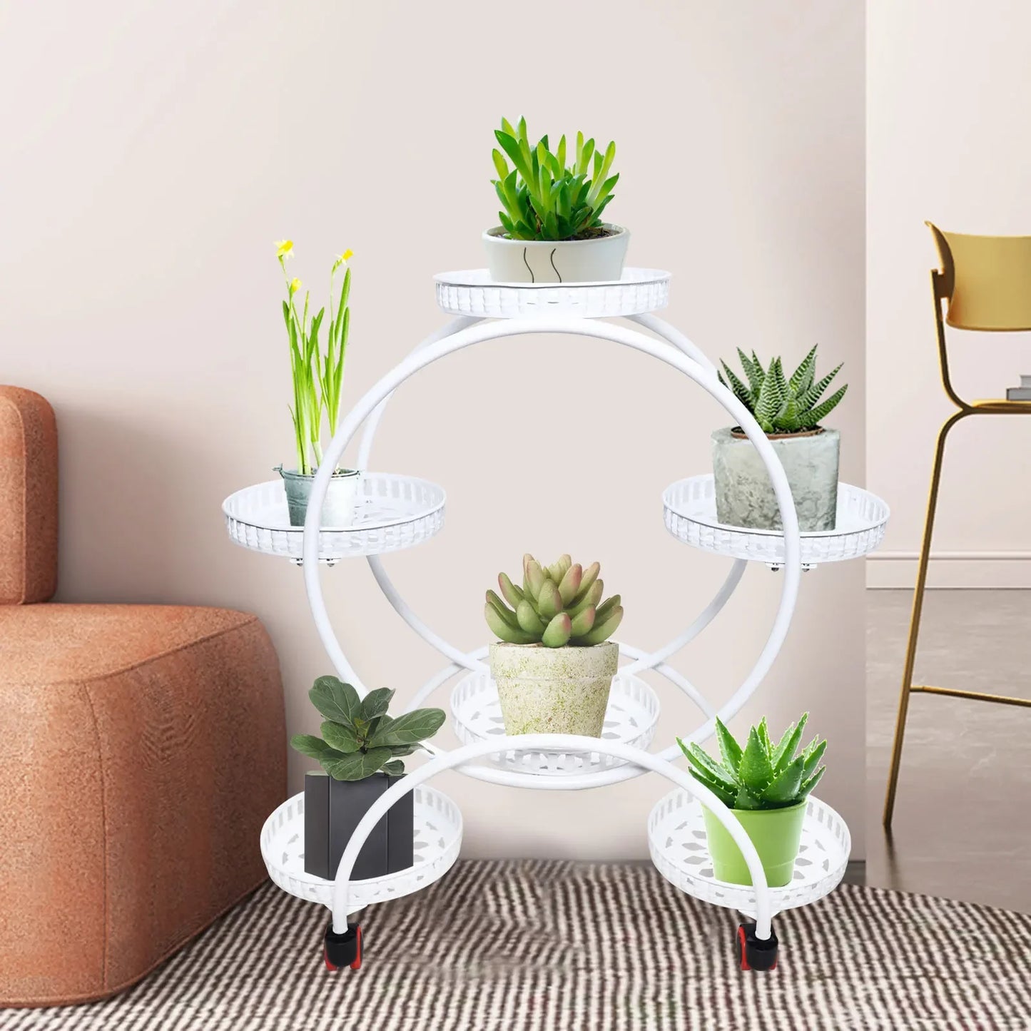 Metal Plant Stand With Wheels For 6 Pots Patio Outdoor