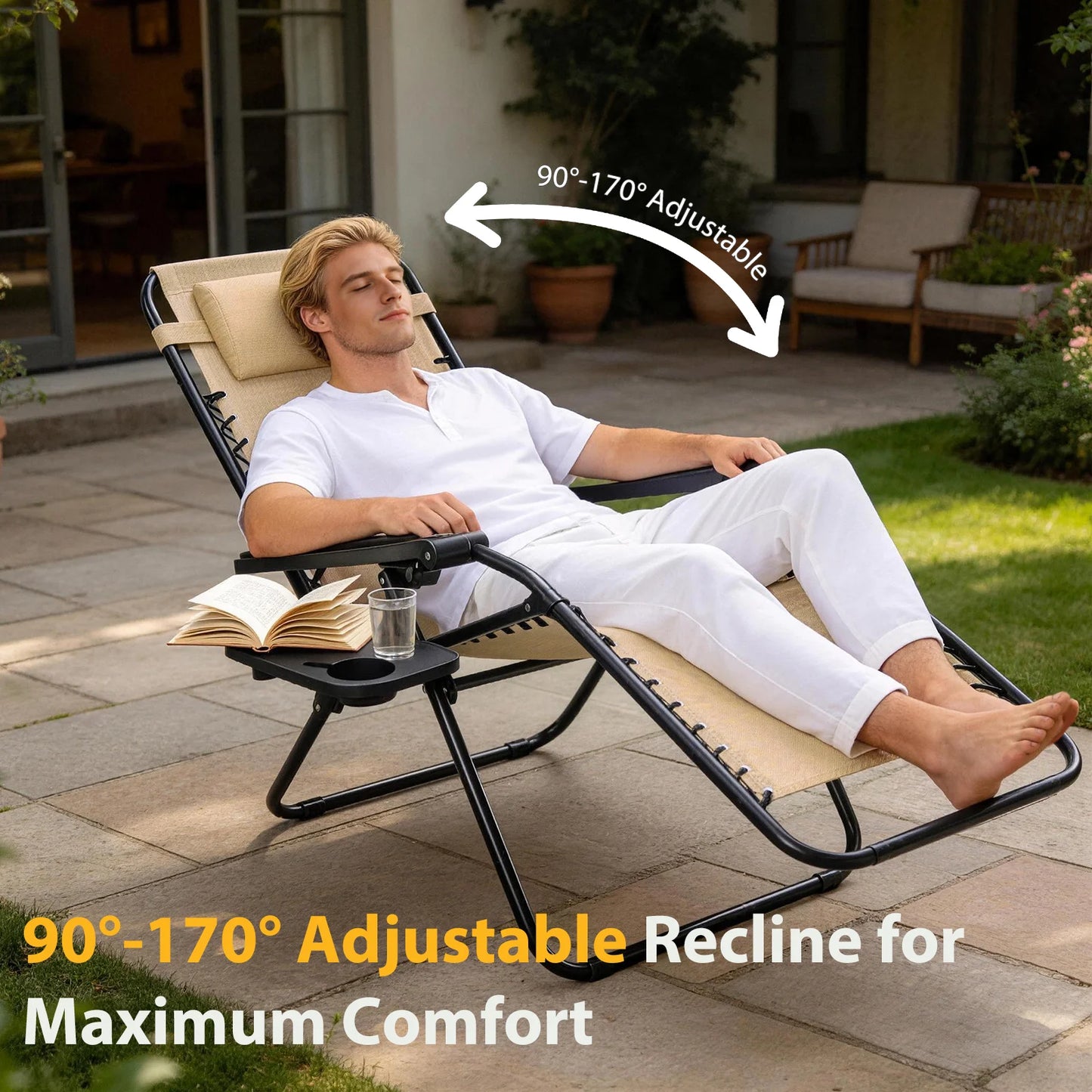JHK Portable Zero Gravity Recliner Chairs Outdoor Folding Lounge Set
