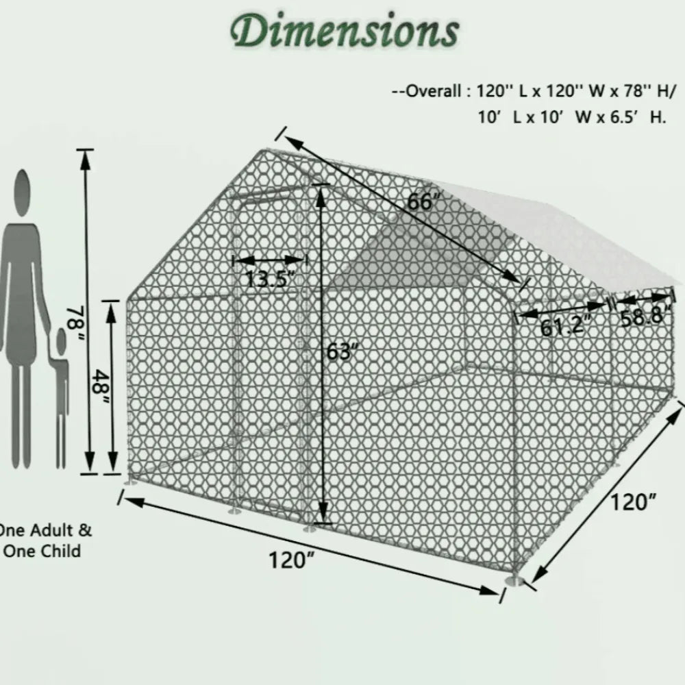 Iron Walk-In Chicken Tractor With Run For Pets Outdoor Enclosure