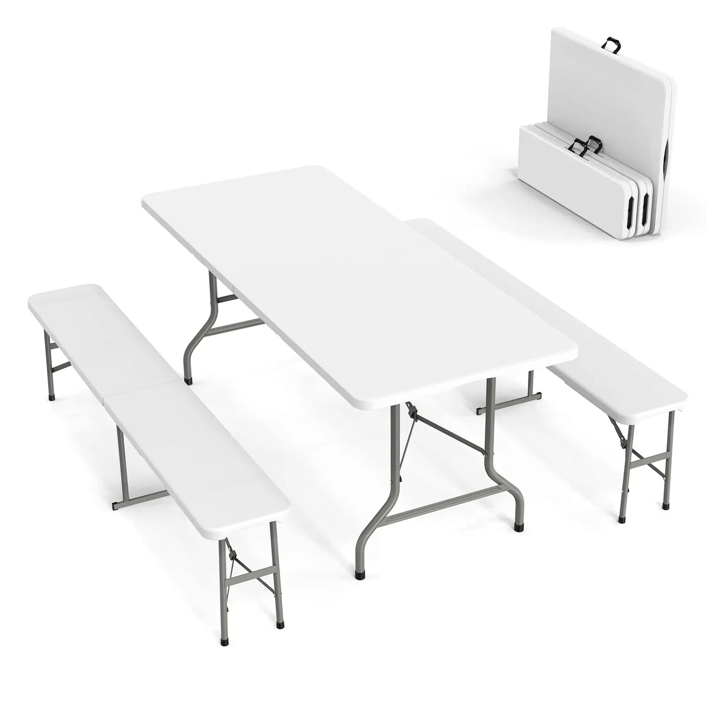 VINGLI Picnic Table Set With Benches For Indoor Outdoor Use
