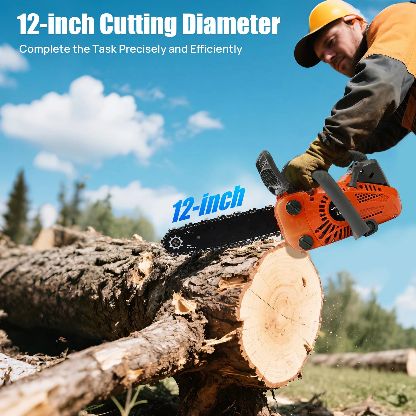 Top Handle Chainsaw 25.4cc Gasoline Two Stroke Engine Woodcutting Tool