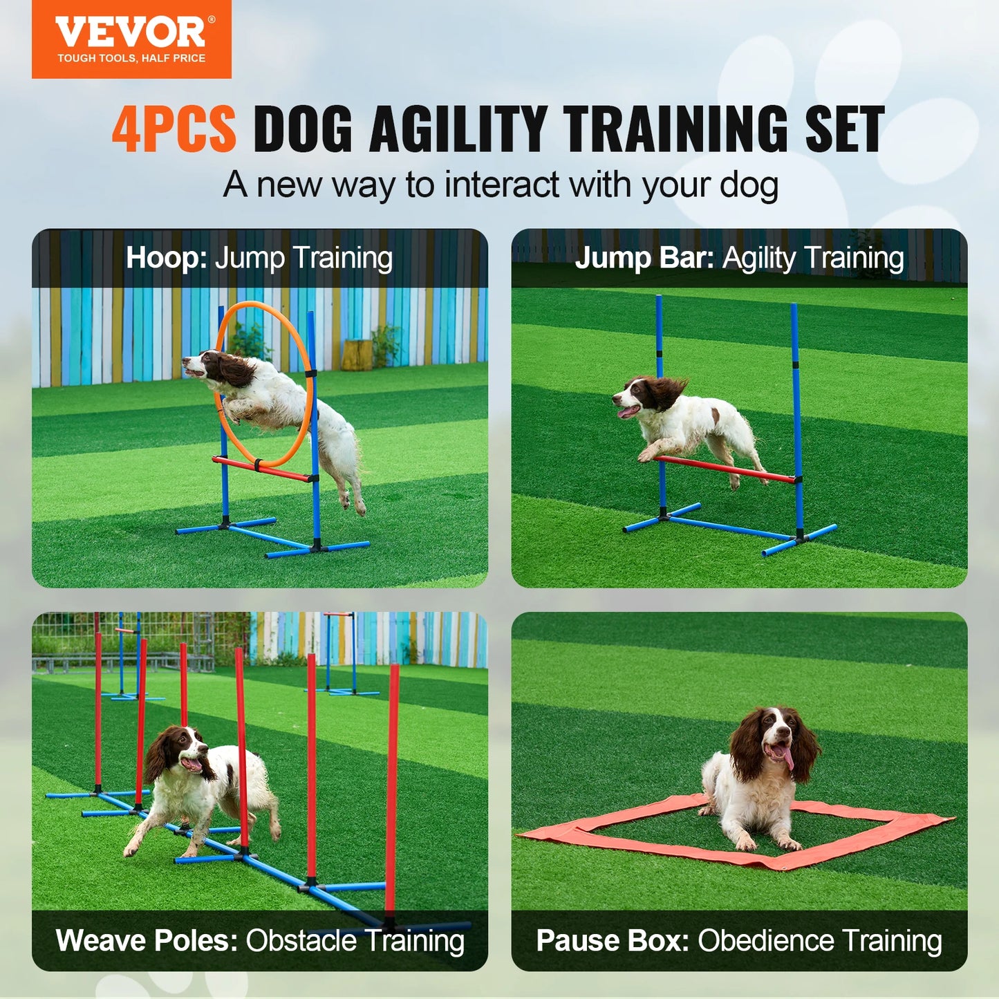 Dog Agility Training Equipment 4 Piece Set With Adjustable Hurdles