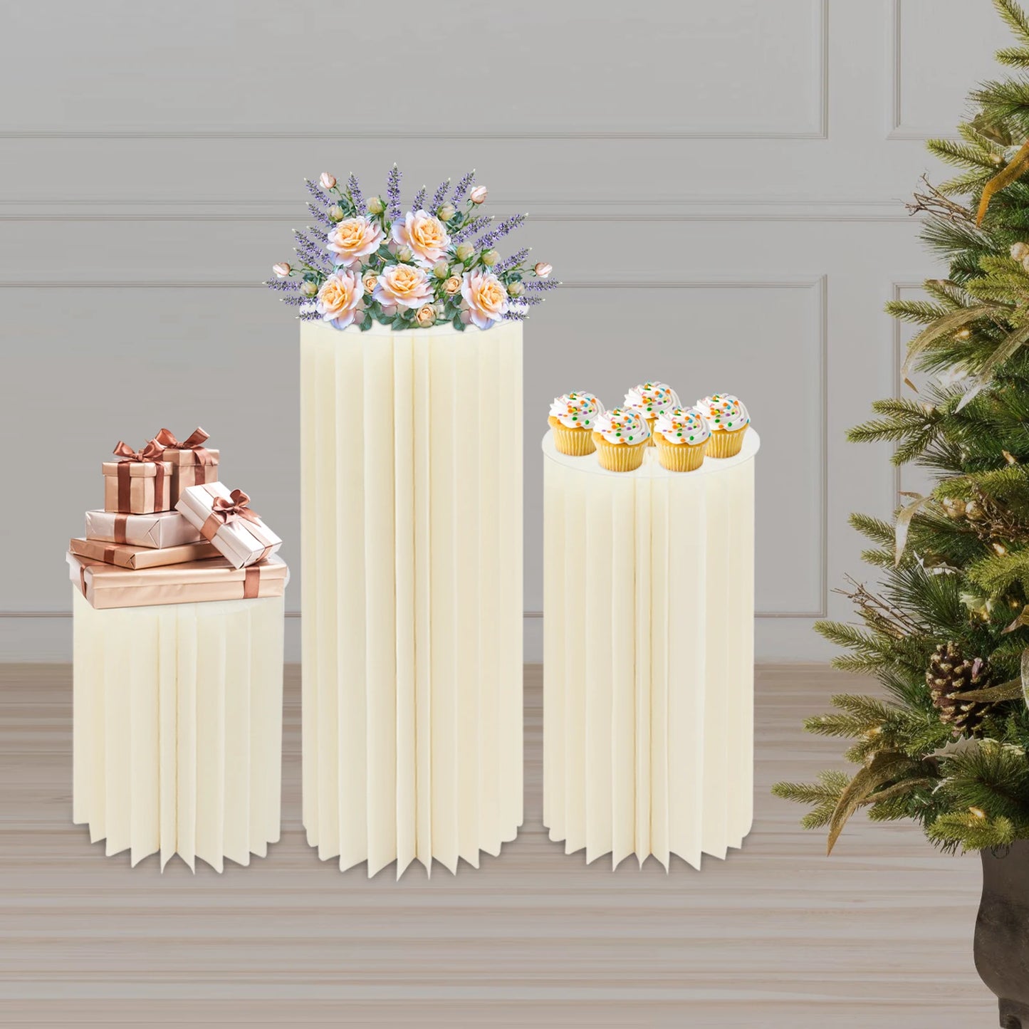 Wedding Flower Stand Cylinder Foldable Cardboard Centerpiece Display Stand
