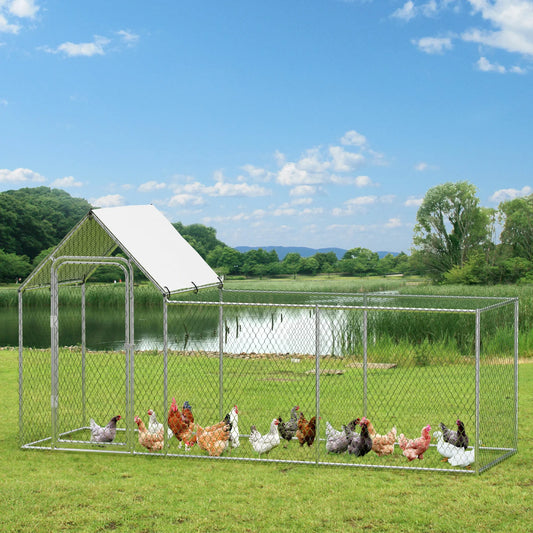 HiMISSH Flat Style Poultry Cage With Waterproof Cover Walk In Metal Chicken Coop