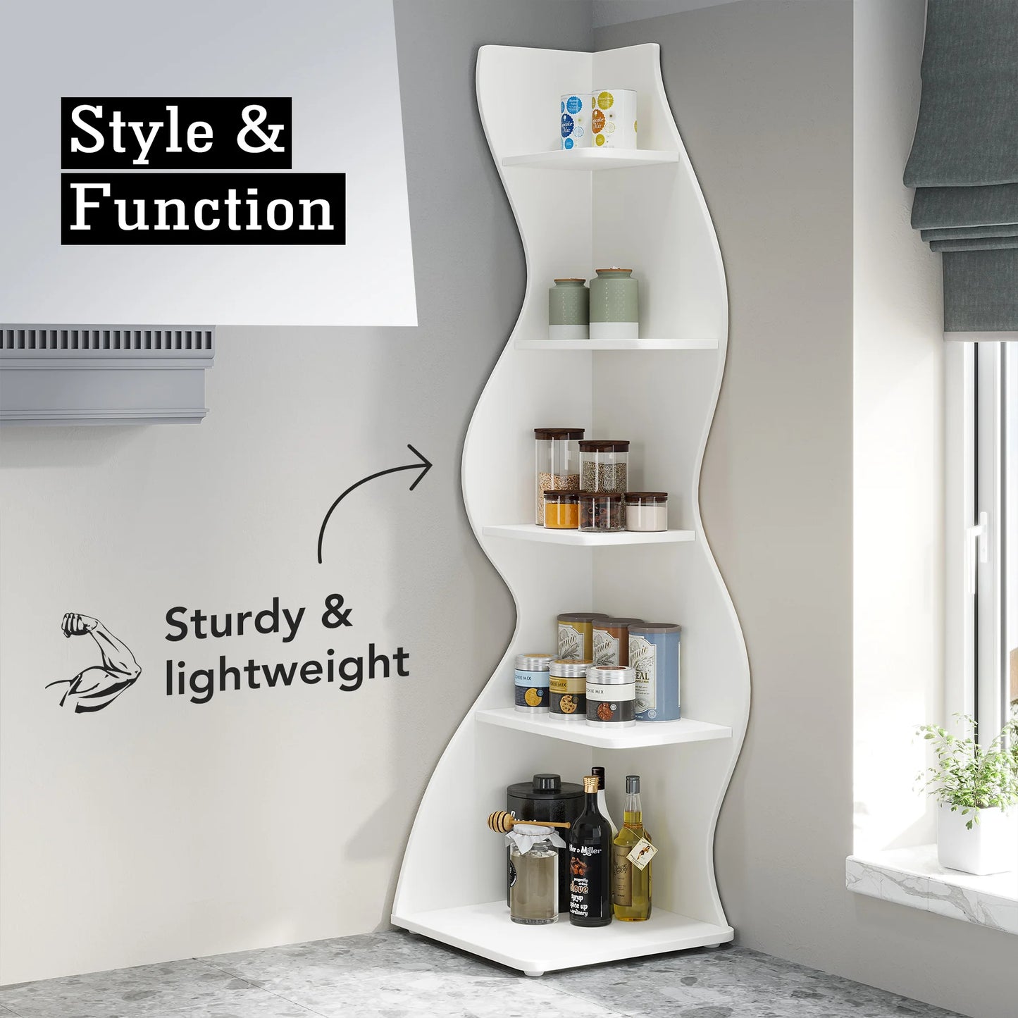Tribesigns 5-Tier Corner Shelf Modern Wall Bookcase Plant Stand