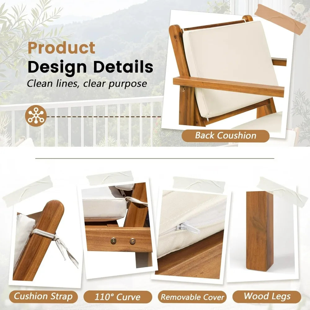Acacia Wood 3 Piece Patio Set With Coffee Table Cushions