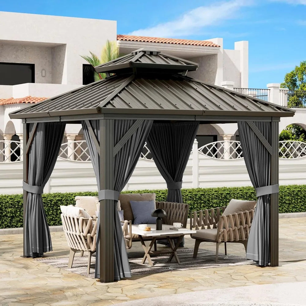 XMSJ Aluminum Heavy Duty Hardtop Gazebo With Curtains And Netting