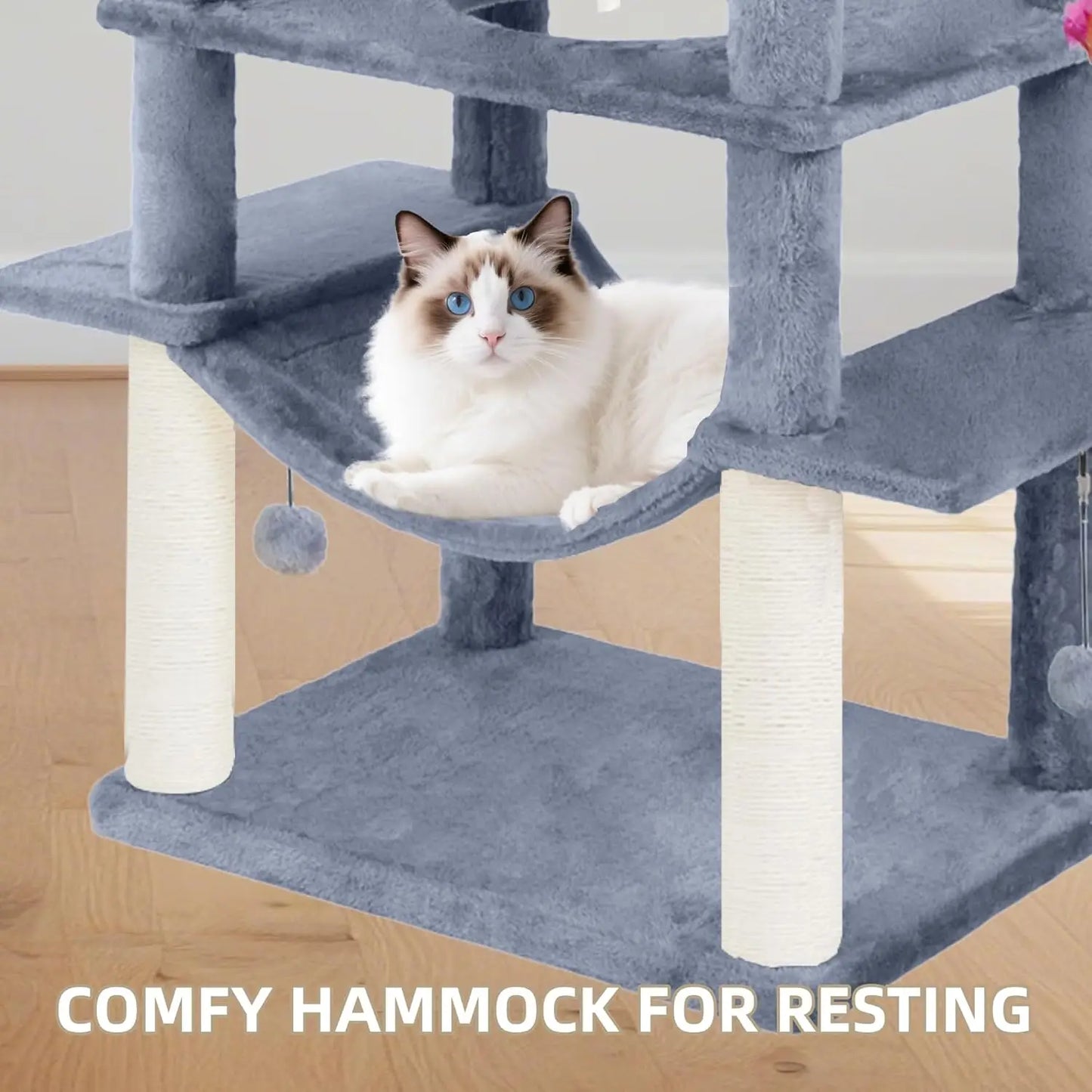 Three-Tier Cat Tree Tower With Hammock And Condos Indoor