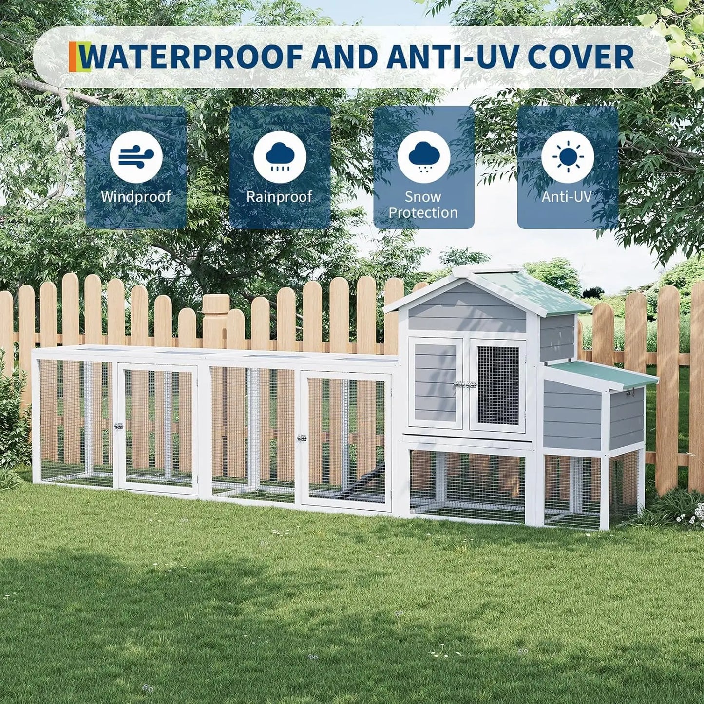 HiMISS Weatherproof Wooden Chicken Coop With Run For Chickens Ducks Rabbits