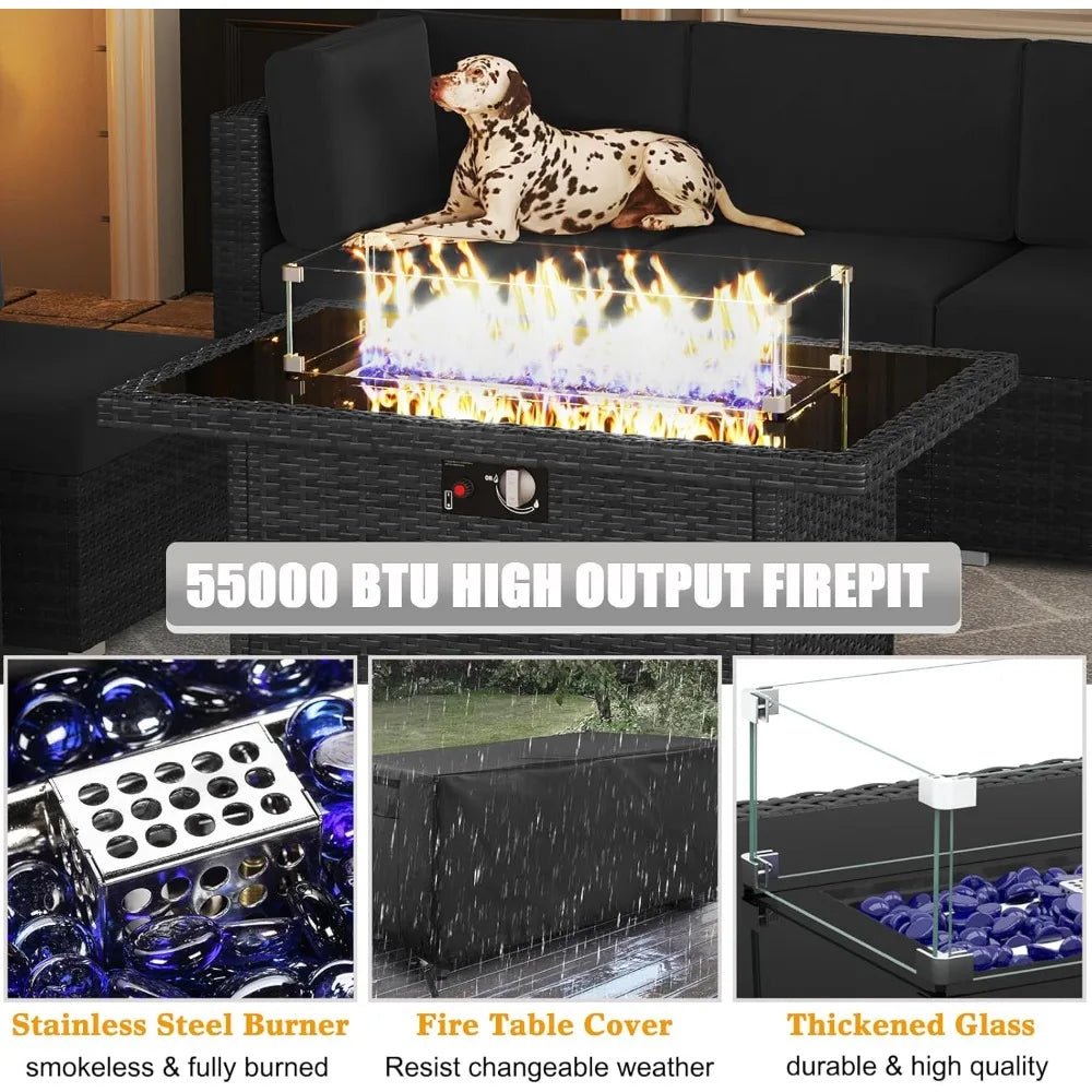 Patio Furniture Set With Fire Pit Table Outdoor Wicker Rattan
