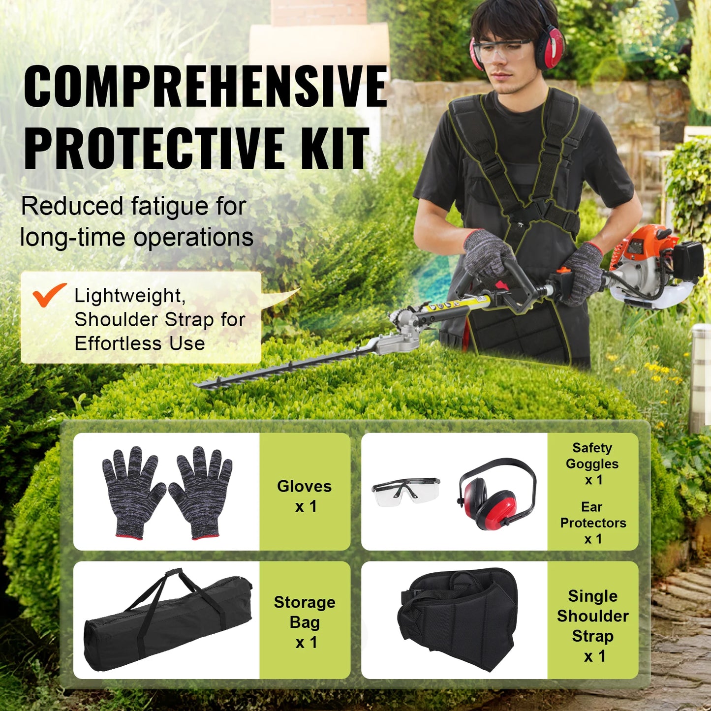 SucceBuy Six in One Gas Hedge Trimmer String Trimmer Edger Pole Saw