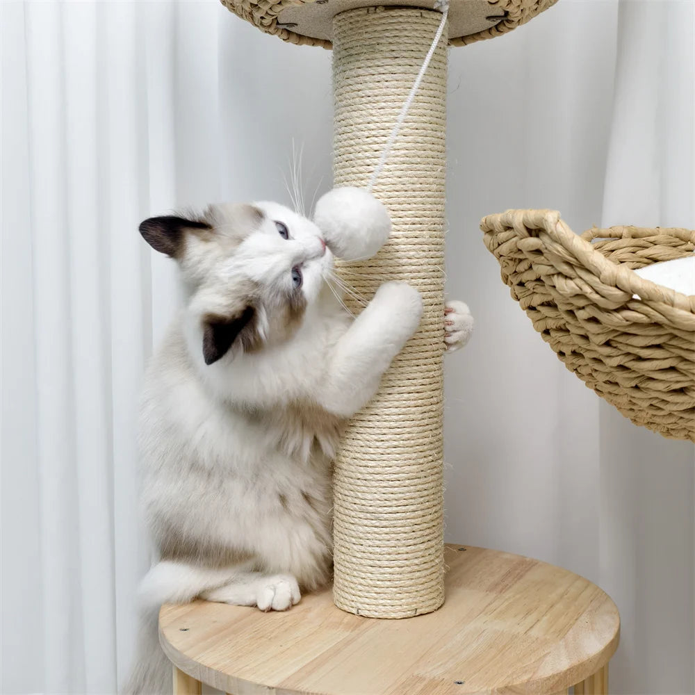 BORWARTCN 3-Tier Cat Tree With Plush Napping Perches Sisal Rope