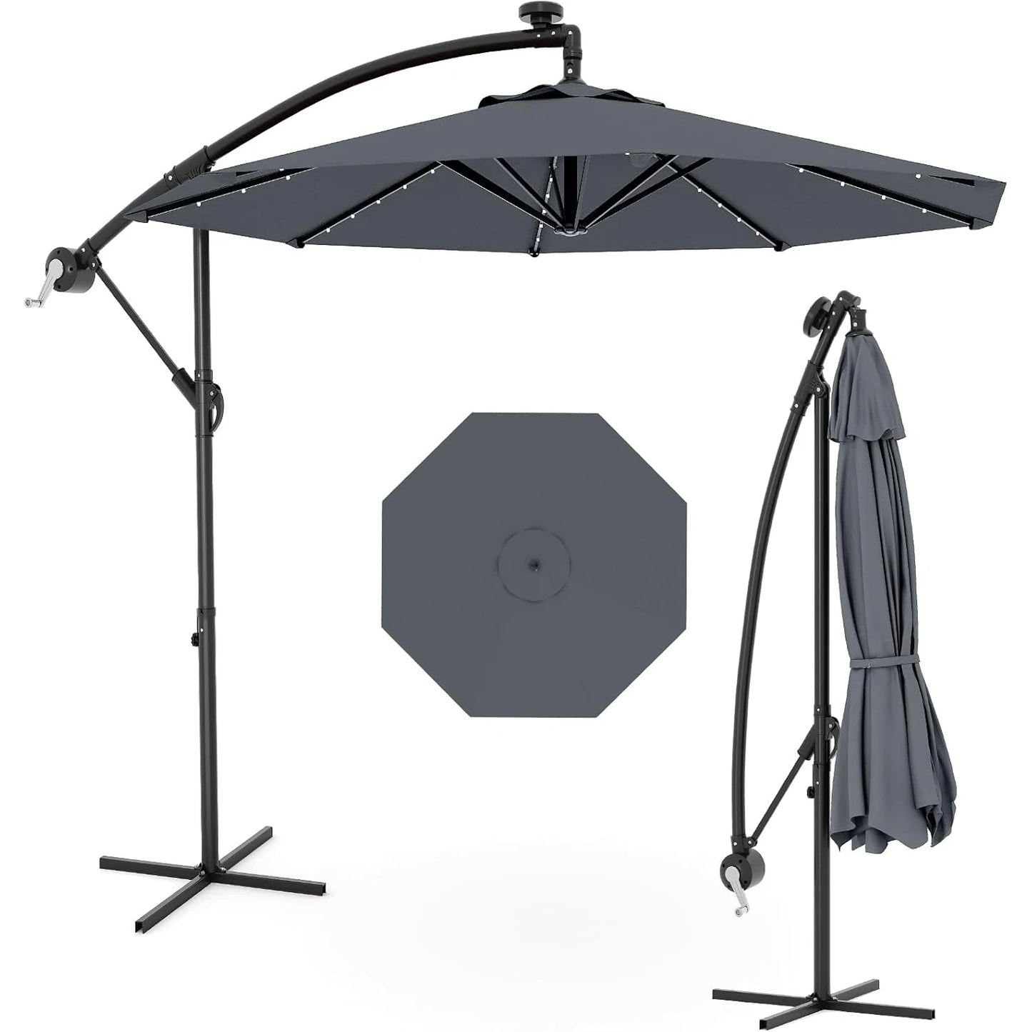 Cantilever Outdoor Umbrella With Solar LED Lights UV Protection