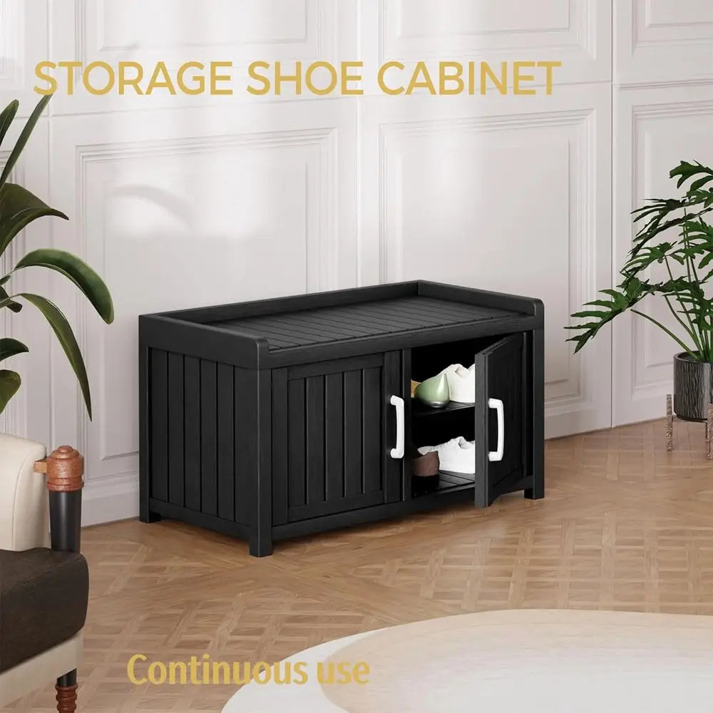 Resin Shoe Storage Bench With Adjustable Shelves For Indoor And Outdoor Use
