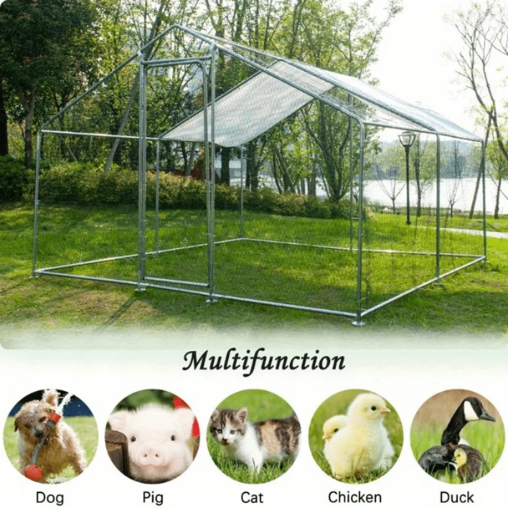 Iron Walk-In Chicken Tractor With Run For Pets Outdoor Enclosure