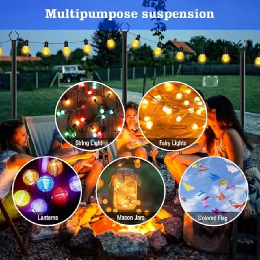 Metal Outdoor String Light Poles With Fork Stand For Patio