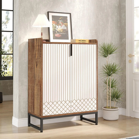 Tribesigns 5 Tier Shoe Cabinet With Doors Wood Storage Organizer