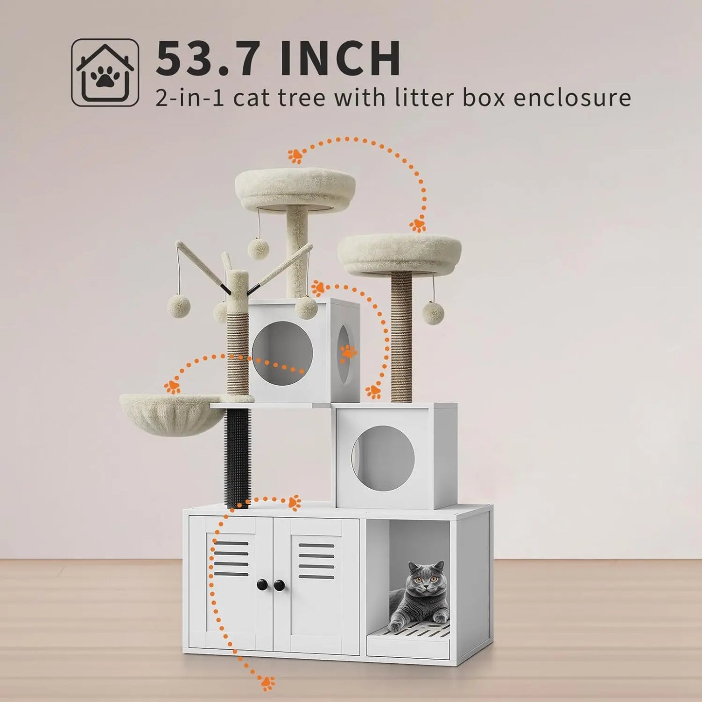 HiMISSCN Litter Box Enclosure Cat Tree 2 In 1 Hideaway