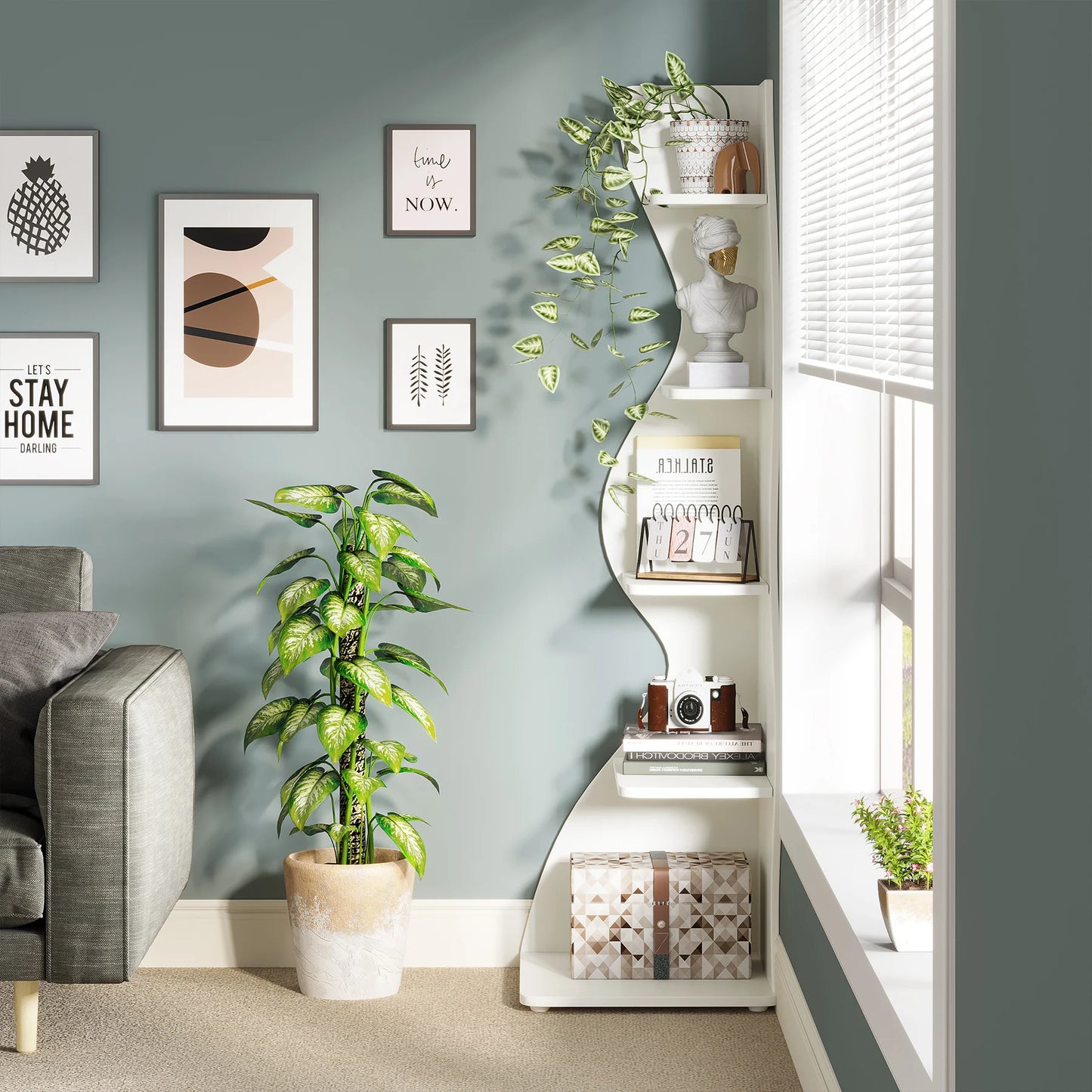 Tribesigns 5-Tier Corner Shelf Modern Wall Bookcase Plant Stand