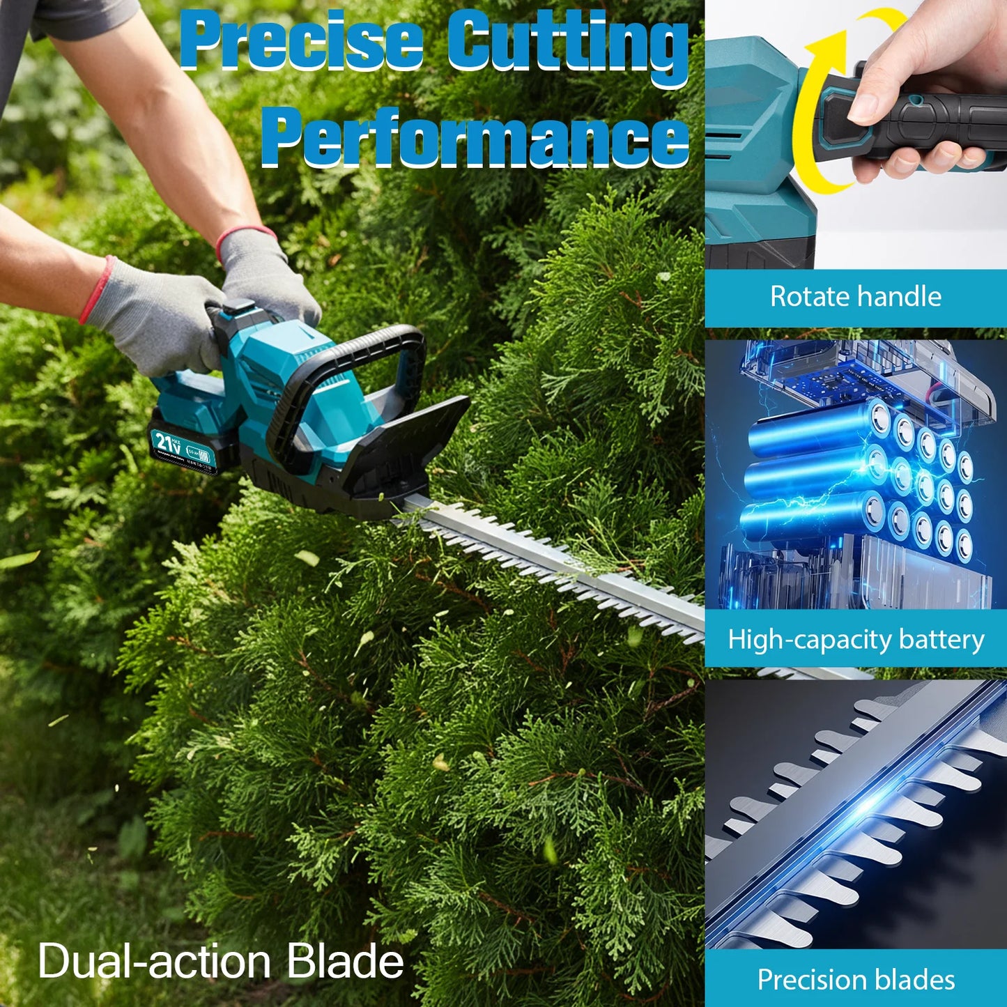 XYSD Cordless Hedge Trimmer With Battery And Rotatable Head 3000 RPM
