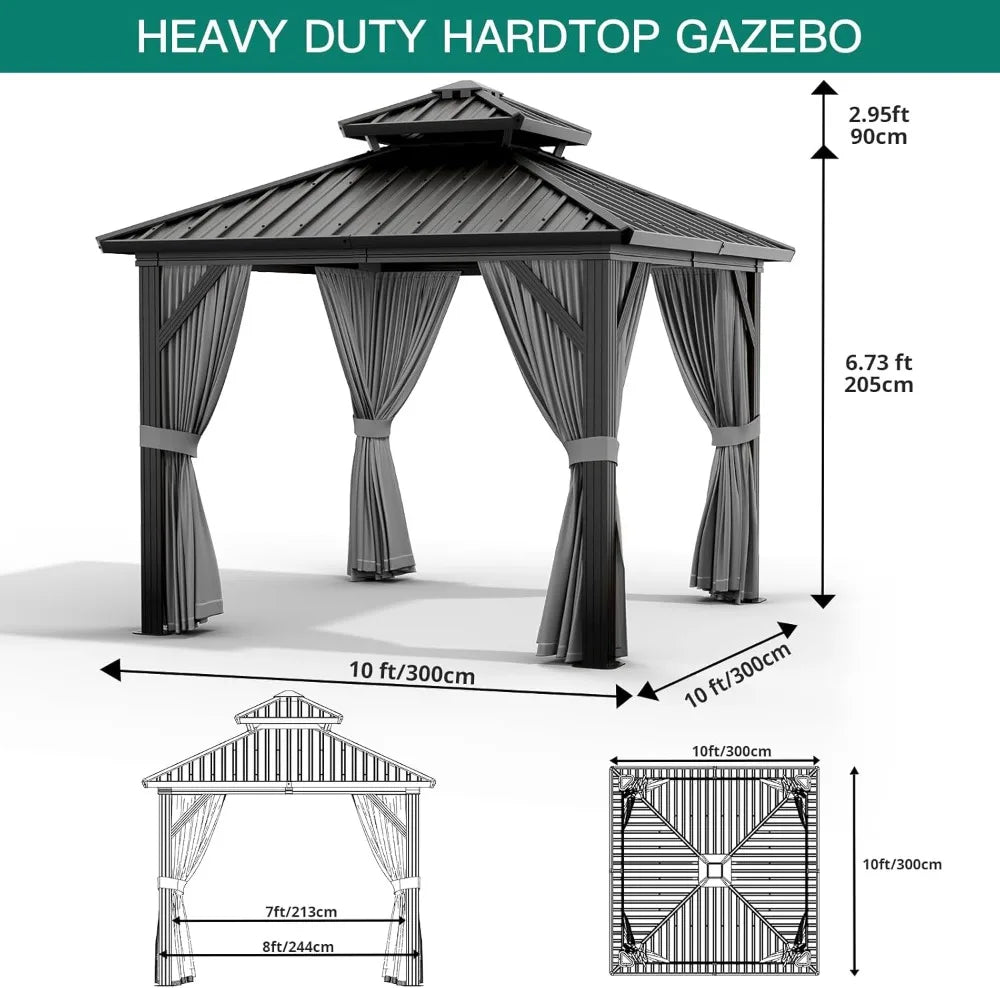 XMSJ Aluminum Heavy Duty Hardtop Gazebo With Curtains And Netting