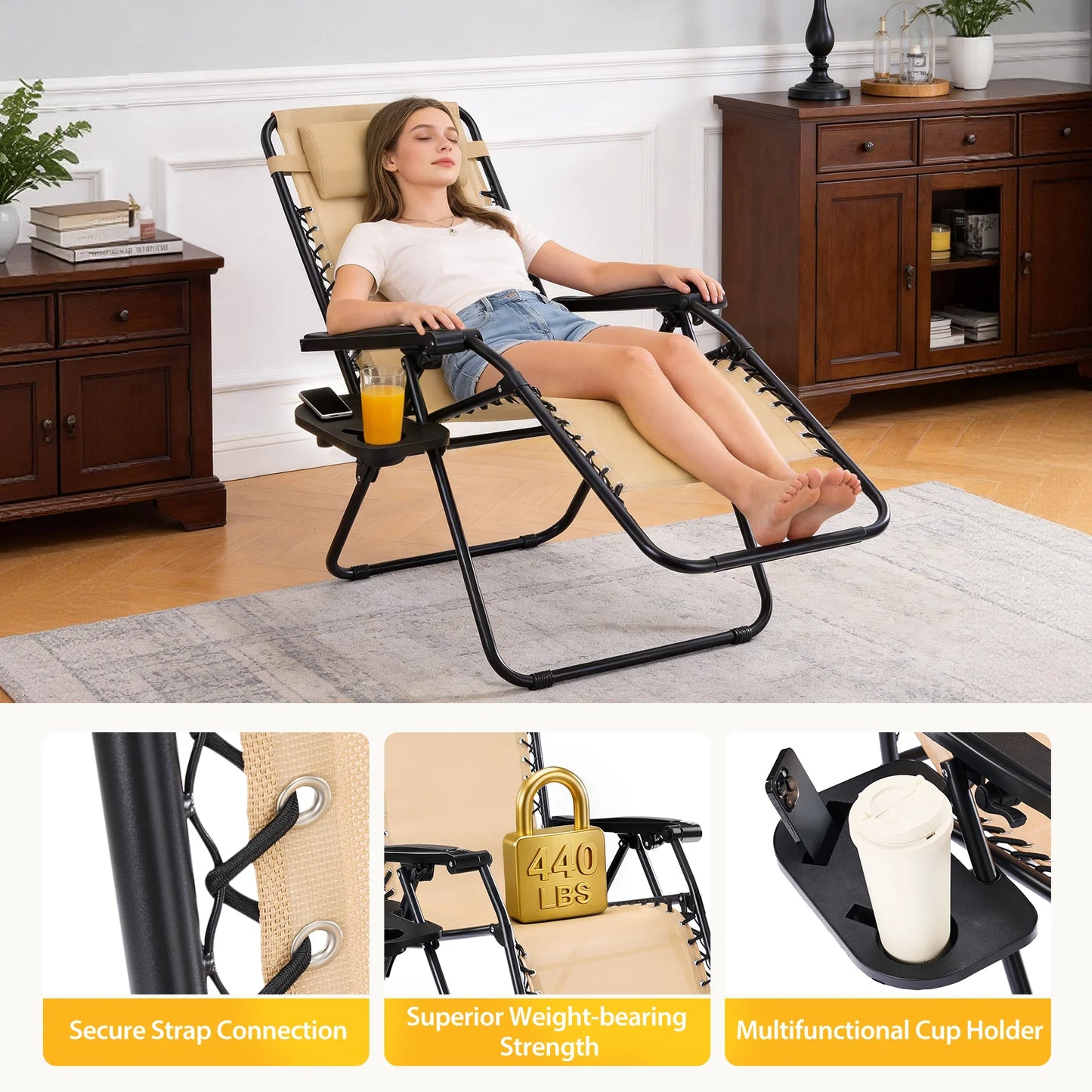 JHK Portable Zero Gravity Recliner Chairs Outdoor Folding Lounge Set