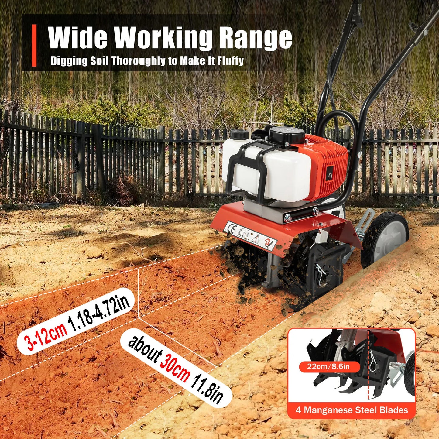 Bymaocar Gasoline Garden Tiller Cultivator 2 Stroke