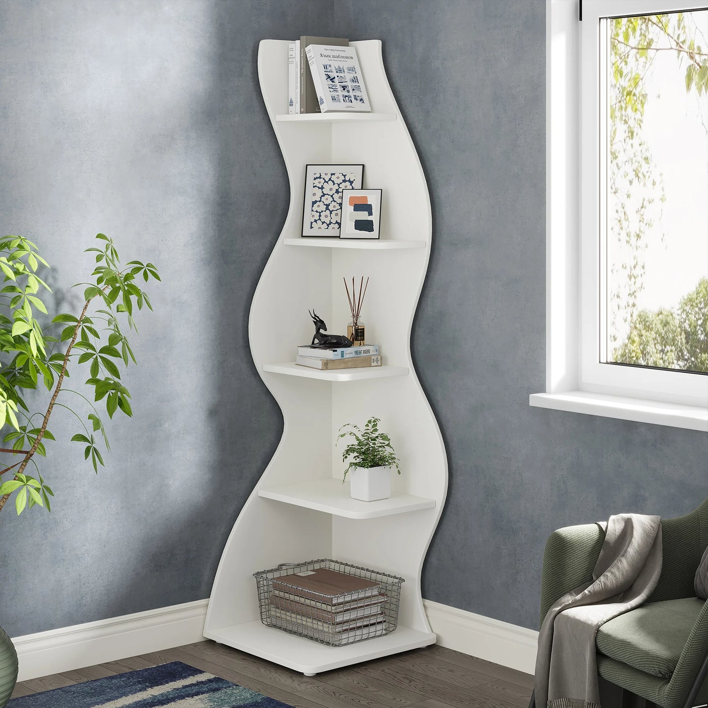 Tribesigns 5-Tier Corner Shelf Modern Wall Bookcase Plant Stand