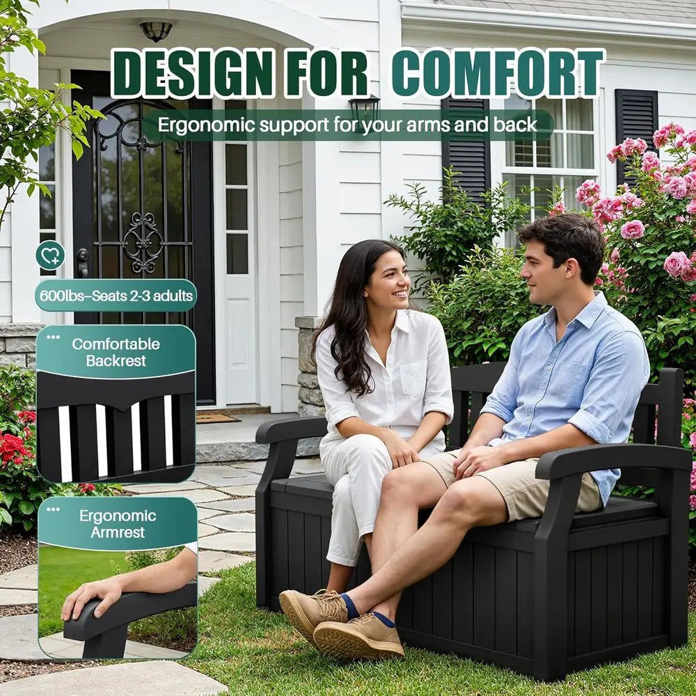 LISM Outdoor Storage Bench Deck Box Lockable Patio Furniture