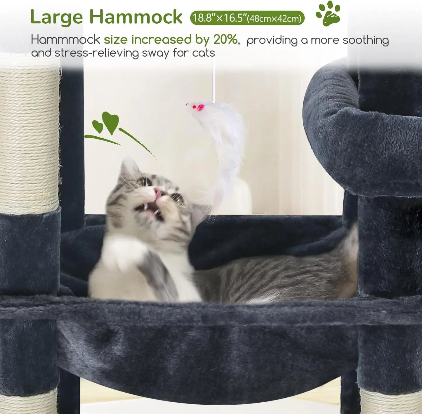 Cat Tree With Padded Perches, Scratching Posts, Hammock And Condo
