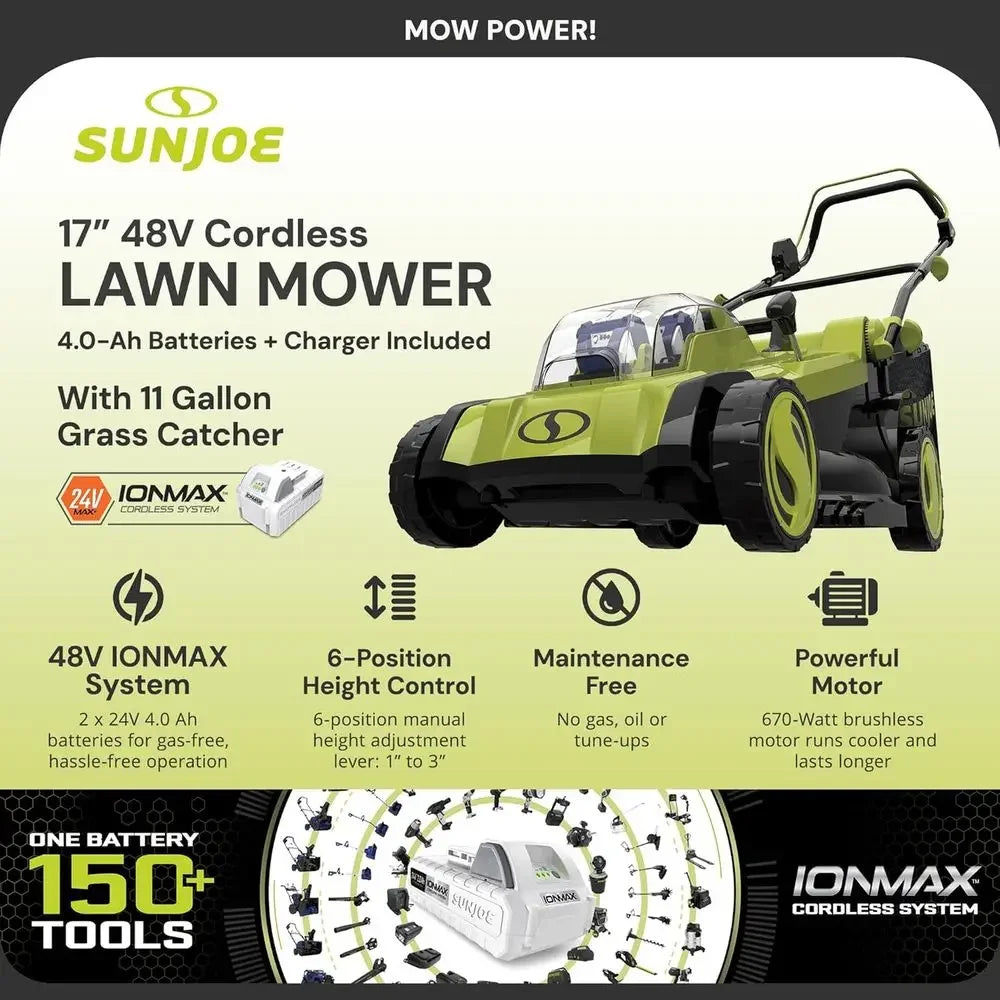 Cordless Lawn Mower With 6 Position Height Adjustment And Bag