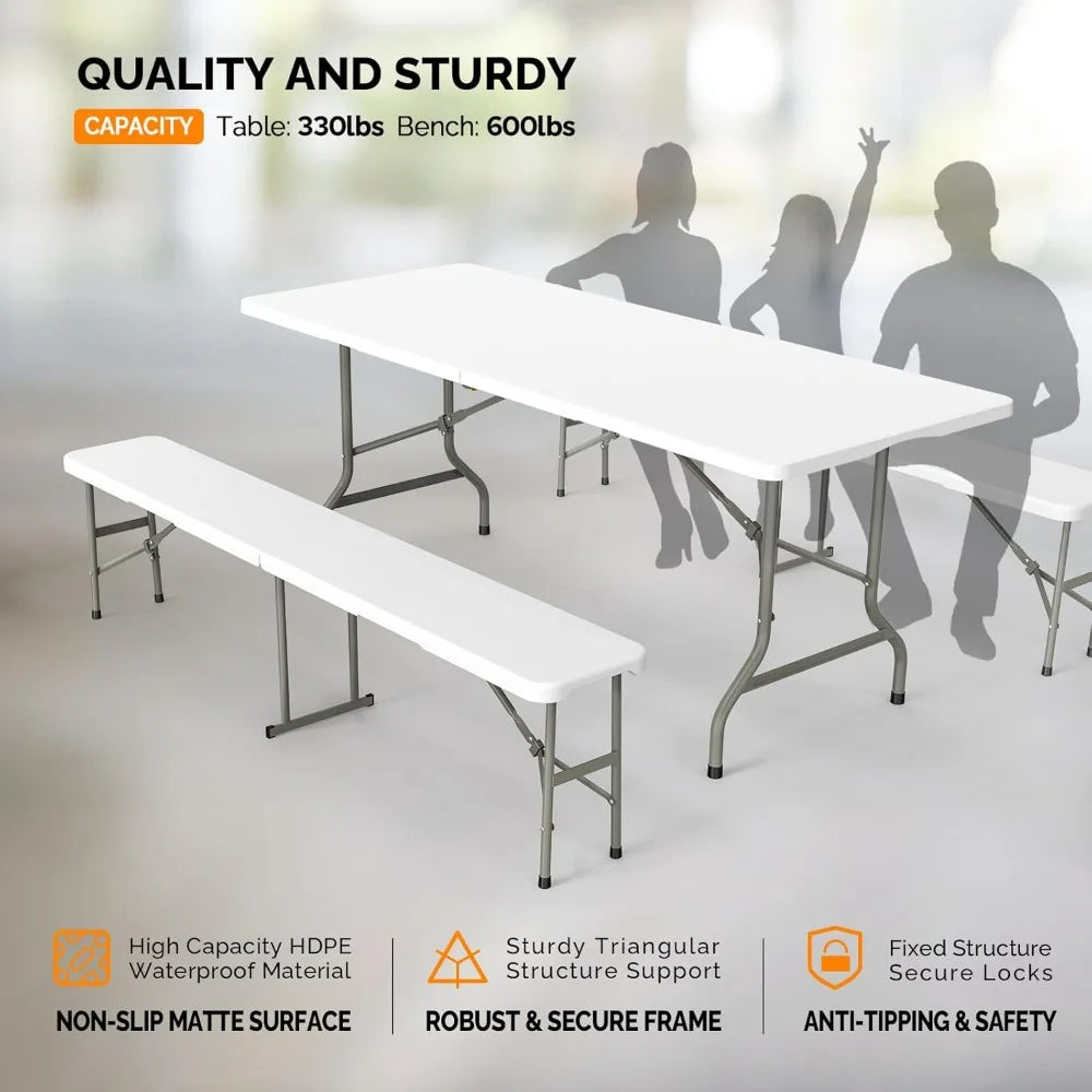 VINGLI Picnic Table Set With Benches For Indoor Outdoor Use
