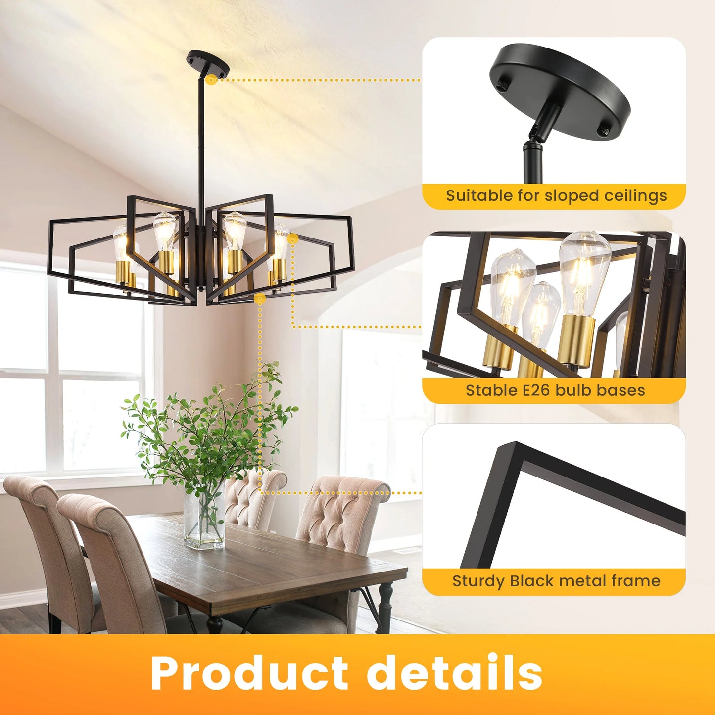 Modern 8 Light Geometric Chandelier Pendant With Adjustable Height