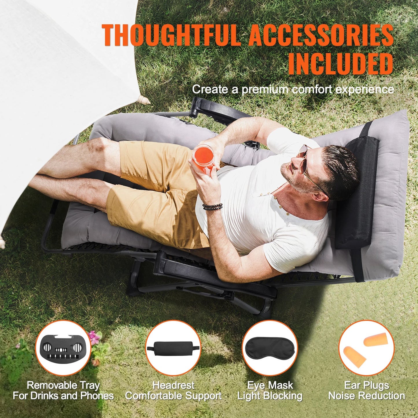 SucceBuy Zero Gravity Chair Outdoor Recliner With Cushion Footrest Cupholder