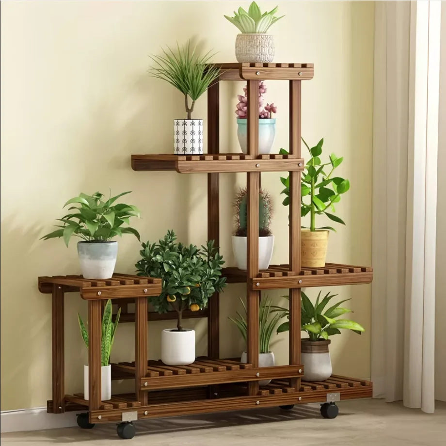 Wisfor Multi-Layer Wood Plant Stand Rack With Wheels