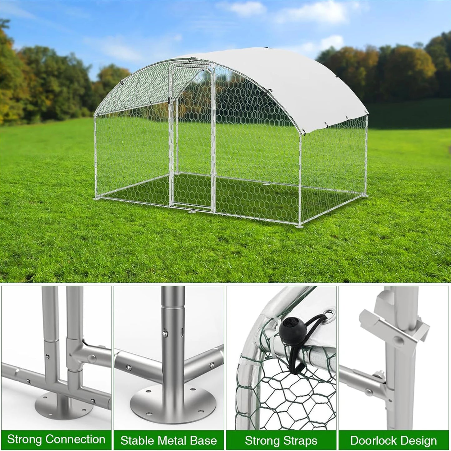 HiMISSFarm Metal Chicken Coop Walk In Poultry Cage Outdoor
