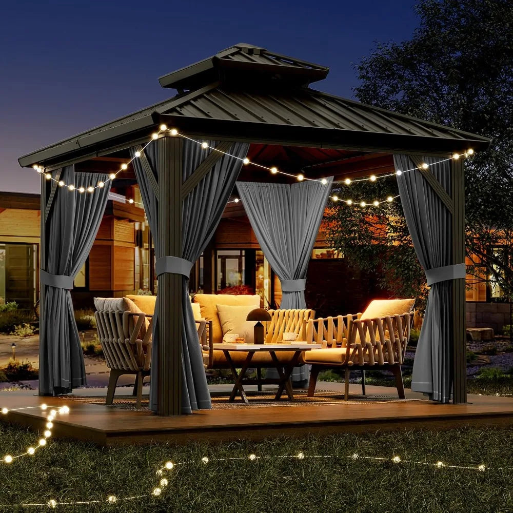 XMSJ Outdoor Gazebo Aluminum Frame With Double Roof And Curtains