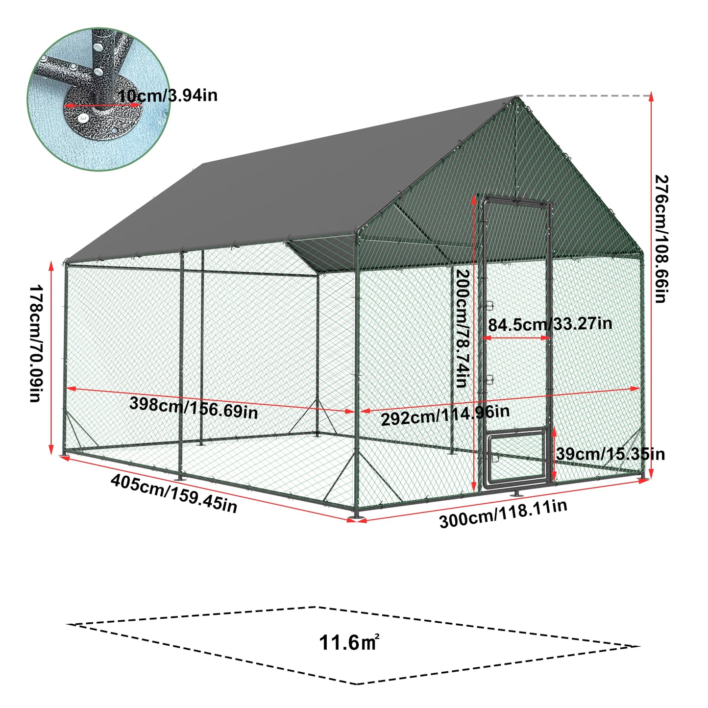 BINGOPAW Outdoor Metal Chicken Coop Walk In Poultry Run Pen Cage