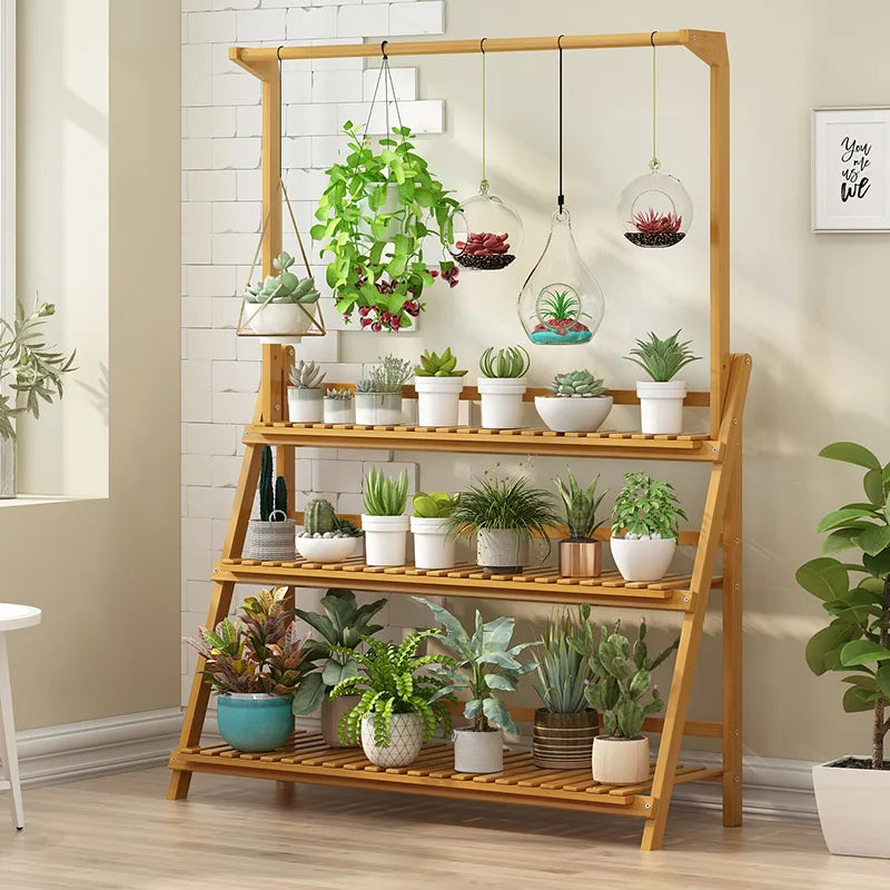 Folding Bamboo Plant Stand 3 Tier For Indoor Outdoor Use