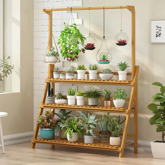 Folding Bamboo Plant Stand 3 Tier For Indoor Outdoor Use